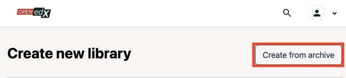 The "Create from archive" button appears in the top right corner of the "Create new library" page
